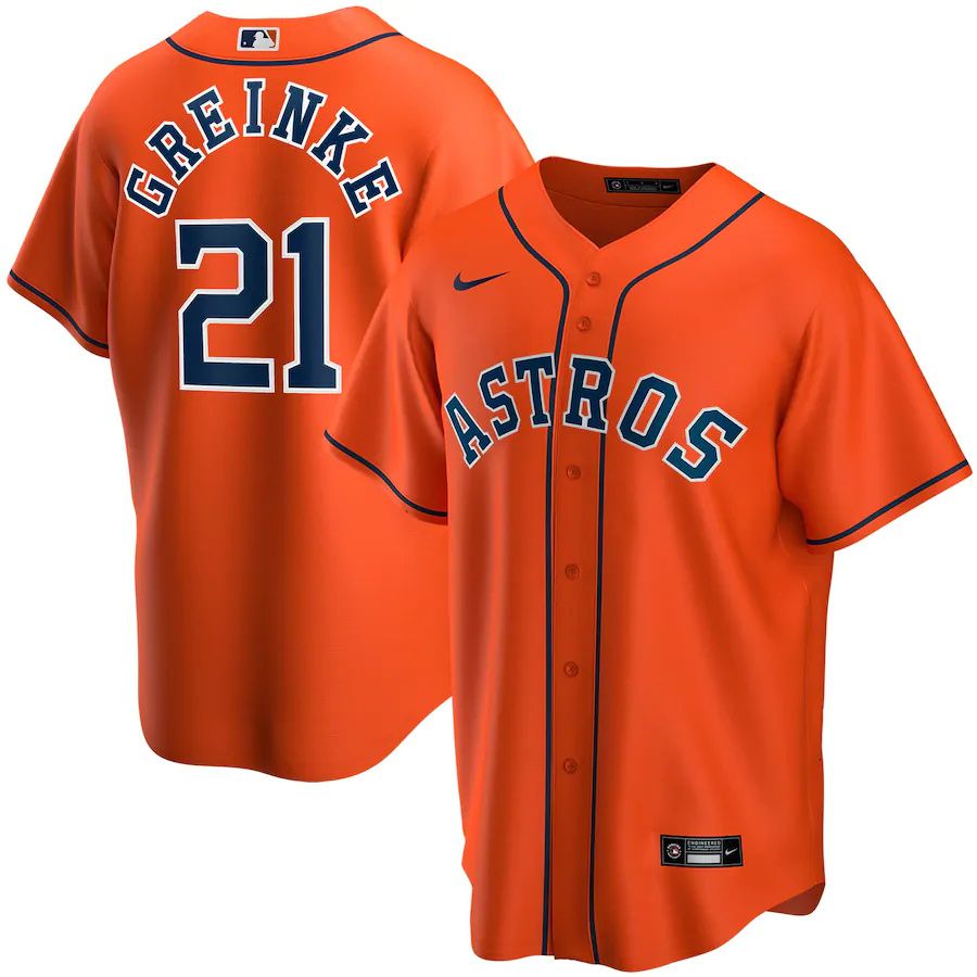 Mens Houston Astros 21 Zack Greinke Nike Orange Alternate Replica Player MLB Jerseys